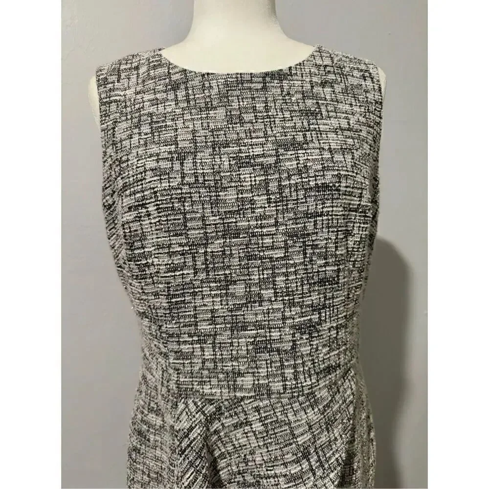 Eliza J tweed sheath sleeveless ruffle front